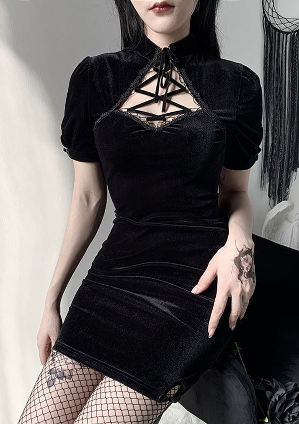 Gothic Short Sleeve Hollow Out Bodycon Dress