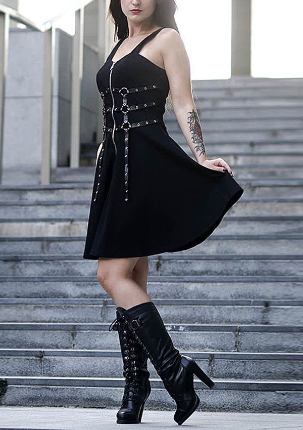 Square Neck Metal Rock Punk Zipper Dress