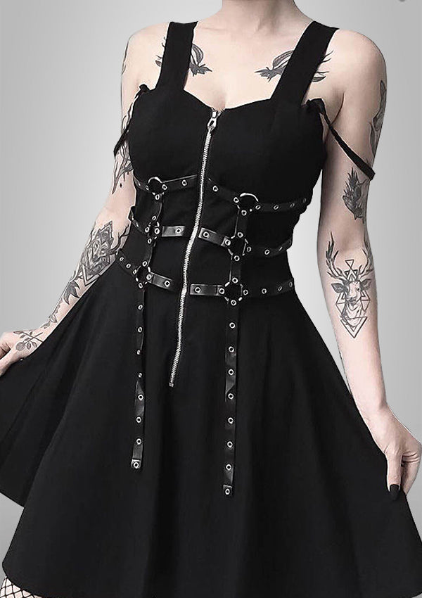 Square Neck Metal Rock Punk Zipper Dress