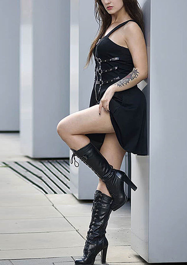 Square Neck Metal Rock Punk Zipper Dress