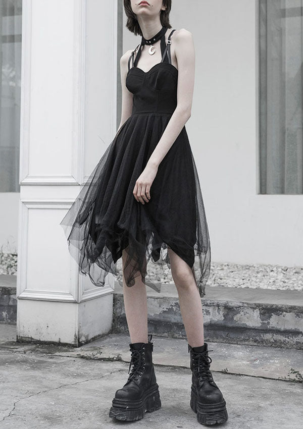 Black Tulle High Waist Slip Dress