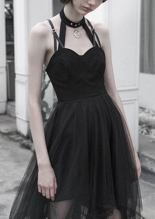 Black Tulle High Waist Slip Dress