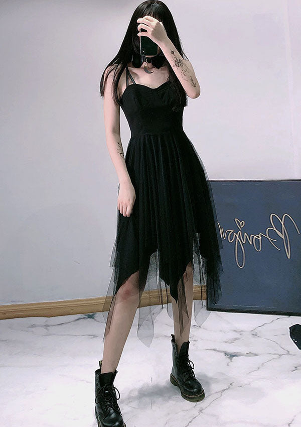 Black Tulle High Waist Slip Dress