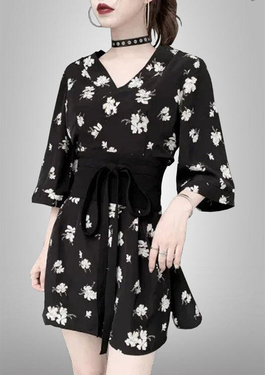 SAKURA Japanese Style Belted Dress