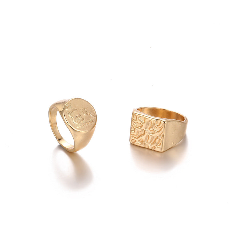 Couple Ring Personality Trend Plating 18K Gold Embossed Pattern 2-Piece Combination Pair Ring