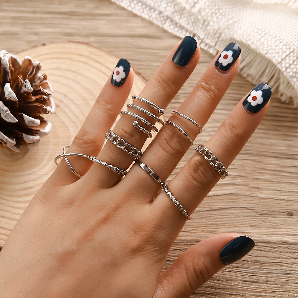 Creative Simple Multi-Layer Cross-Opening Twist Joint Ring Set Of 8 Pieces