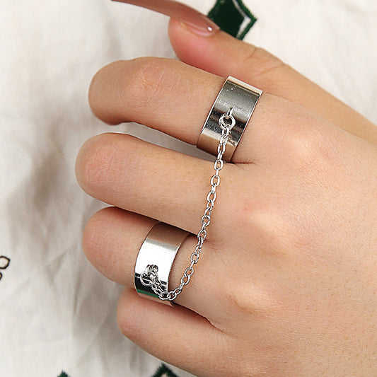 Chain Two Finger One Piece Ring Creative Small Design Open Ring Ring