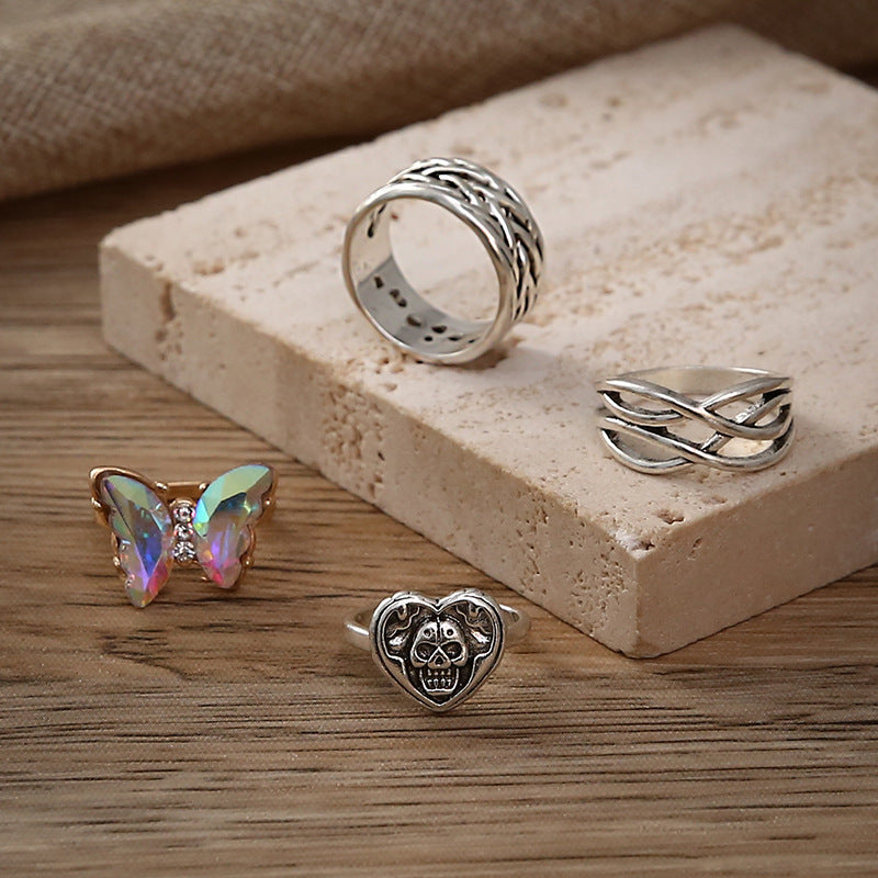 Ring Colorful Butterfly Skull Knot 4-Piece Joint Ring Girl