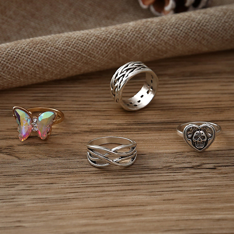 Ring Colorful Butterfly Skull Knot 4-Piece Joint Ring Girl