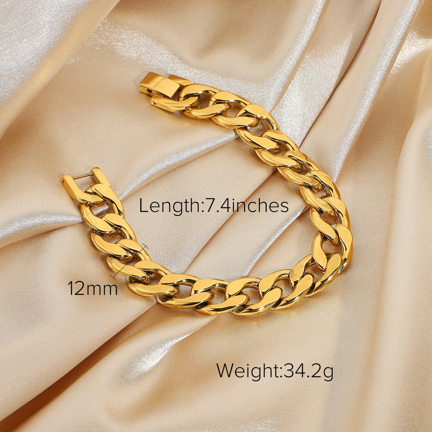 12mm large flat curb bracelet vacuum electroplating bracelet