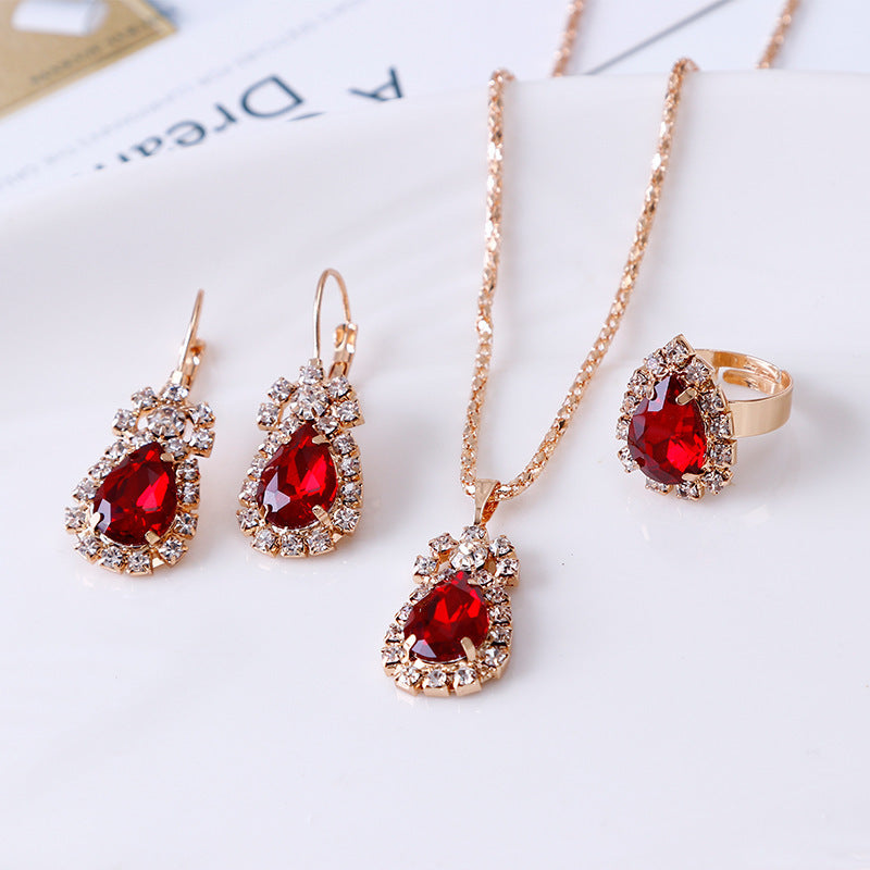 Rhinestone Rhinestone Necklace Earrings Ring Set High-End Lady