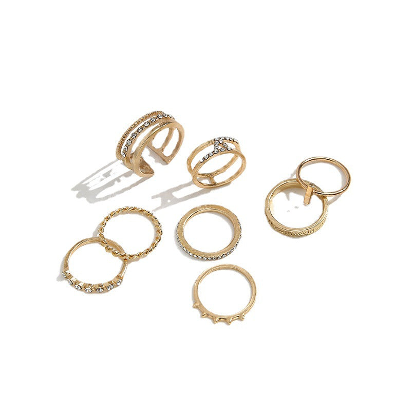 Fried Dough Twist Diamond Set Slotted Ring 8-Piece Joint Ring Set