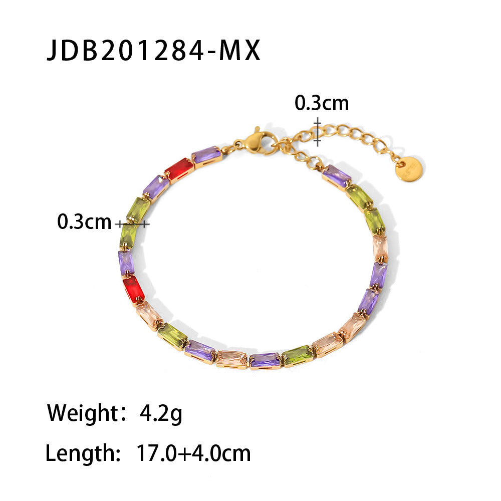 18K square white/mixed color zircon bracelet Joker necklace