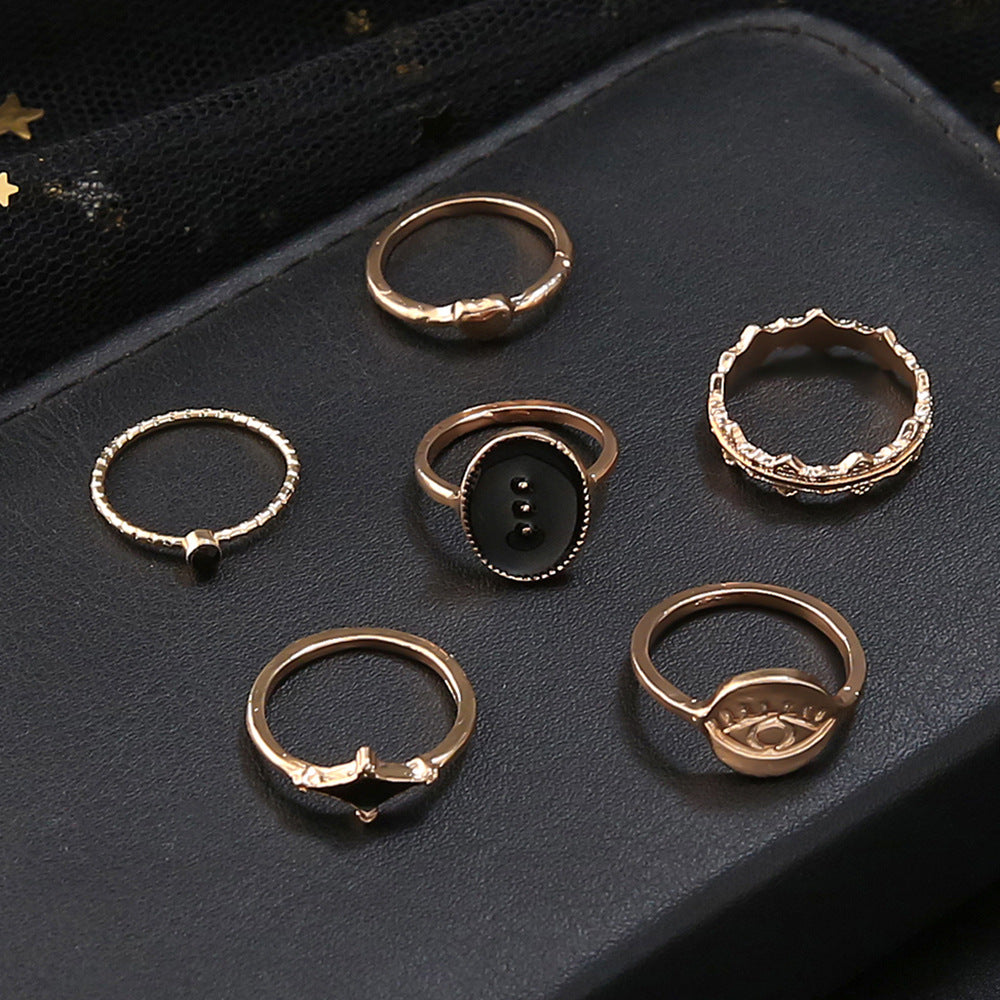 Creative Little Fresh Carved Eyes Love Dripping Oil 6-Piece Joint Ring Women