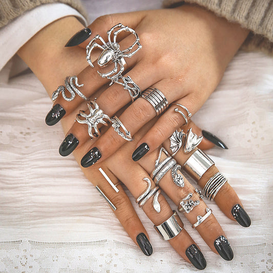 Ring Exaggerated Dragon Head Spider Snake Open Punk Style 16-Piece Ring