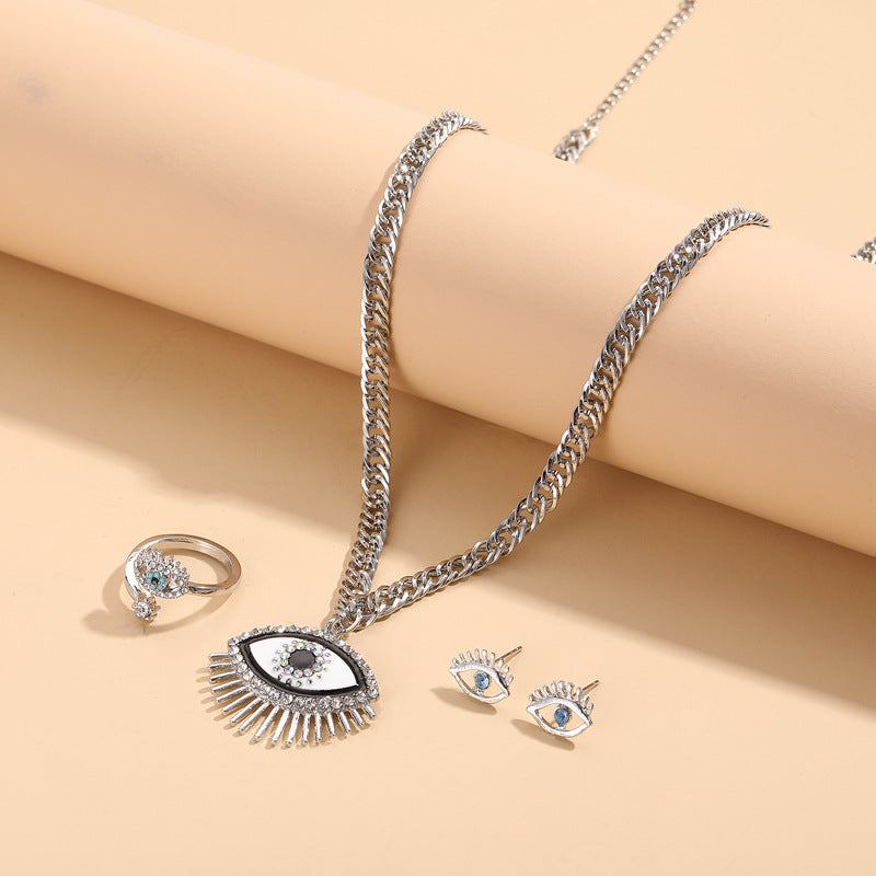 Jewelry Set Wind Demon Eye Necklace Earnail Ring Set Female