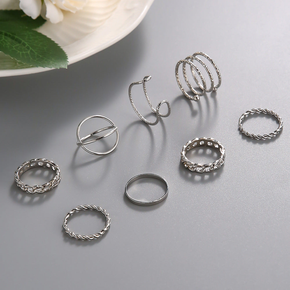 Creative Simple Multi-Layer Cross-Opening Twist Joint Ring Set Of 8 Pieces