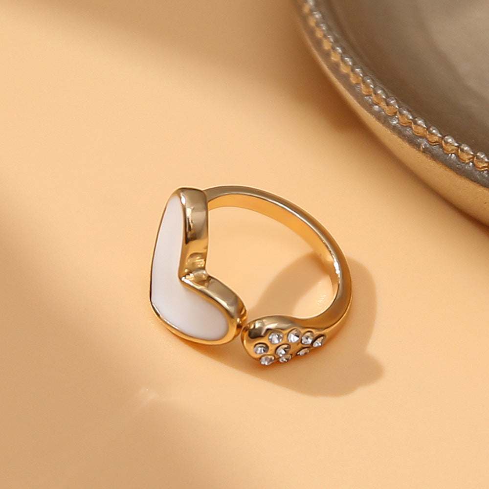 Diamond Painting Oil Shell Opening Adjustable Ring Heart Ring Simple Cold Wind Tail Ring Female