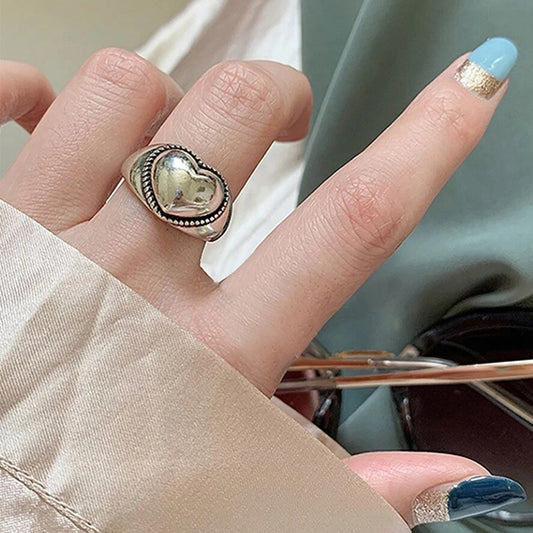 Heart Shaped Ring Female Personality Trend Worn Open Adjustable Love Ring Forefinger Ring