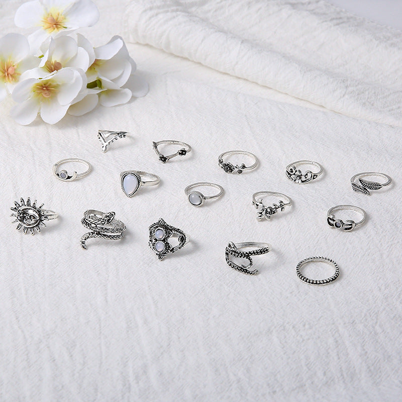 Ring Exaggeration Snake Shaped Octopus Ring With Tiny Water Drop Diamond Sun 15 Piece Set Ring