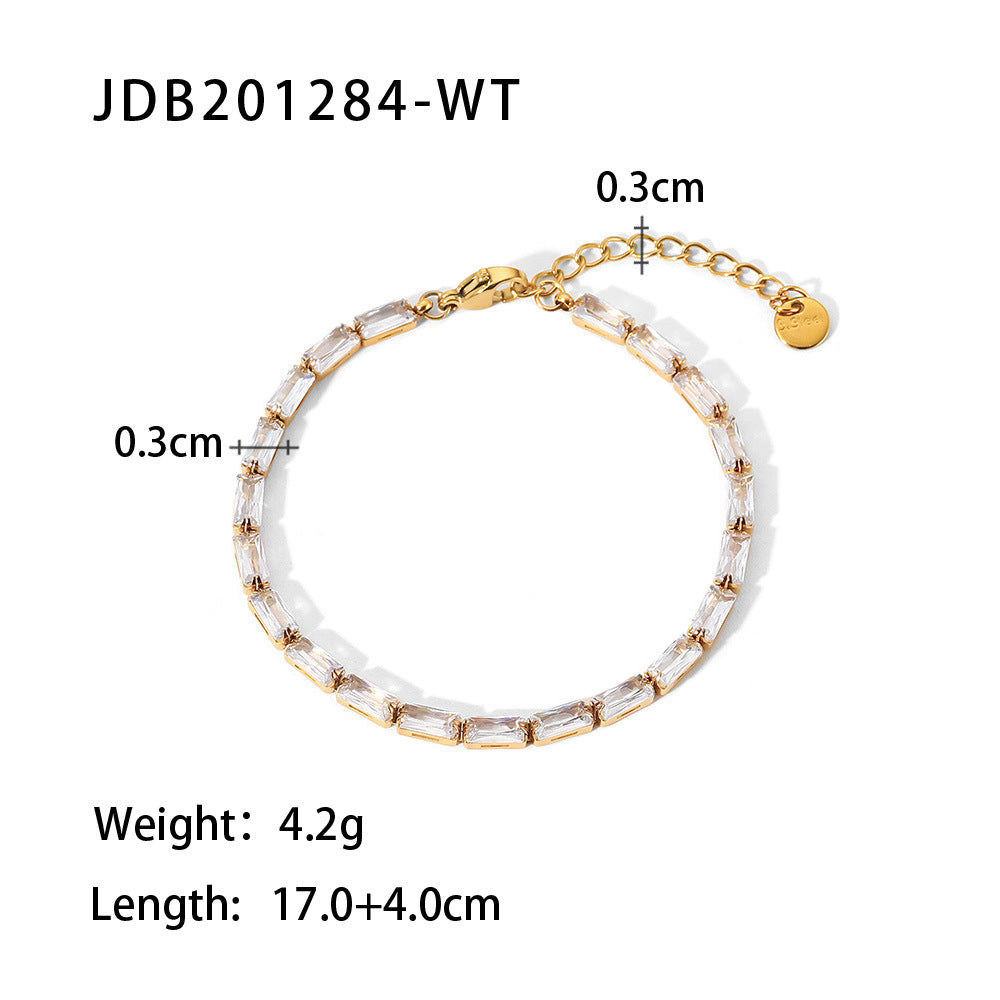 18K square white/mixed color zircon bracelet Joker necklace