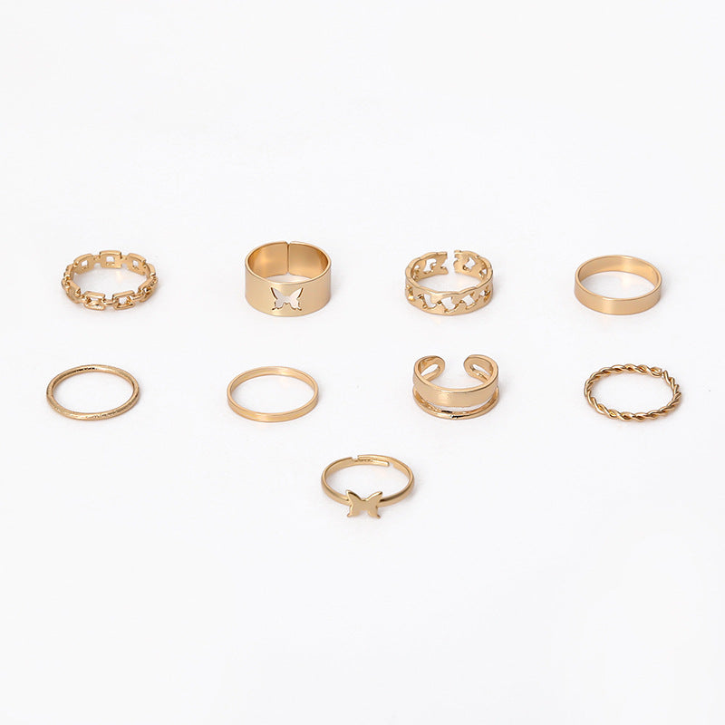 Hollow Butterfly Joint Ring Chain Opening Double 9-Piece Ring Female