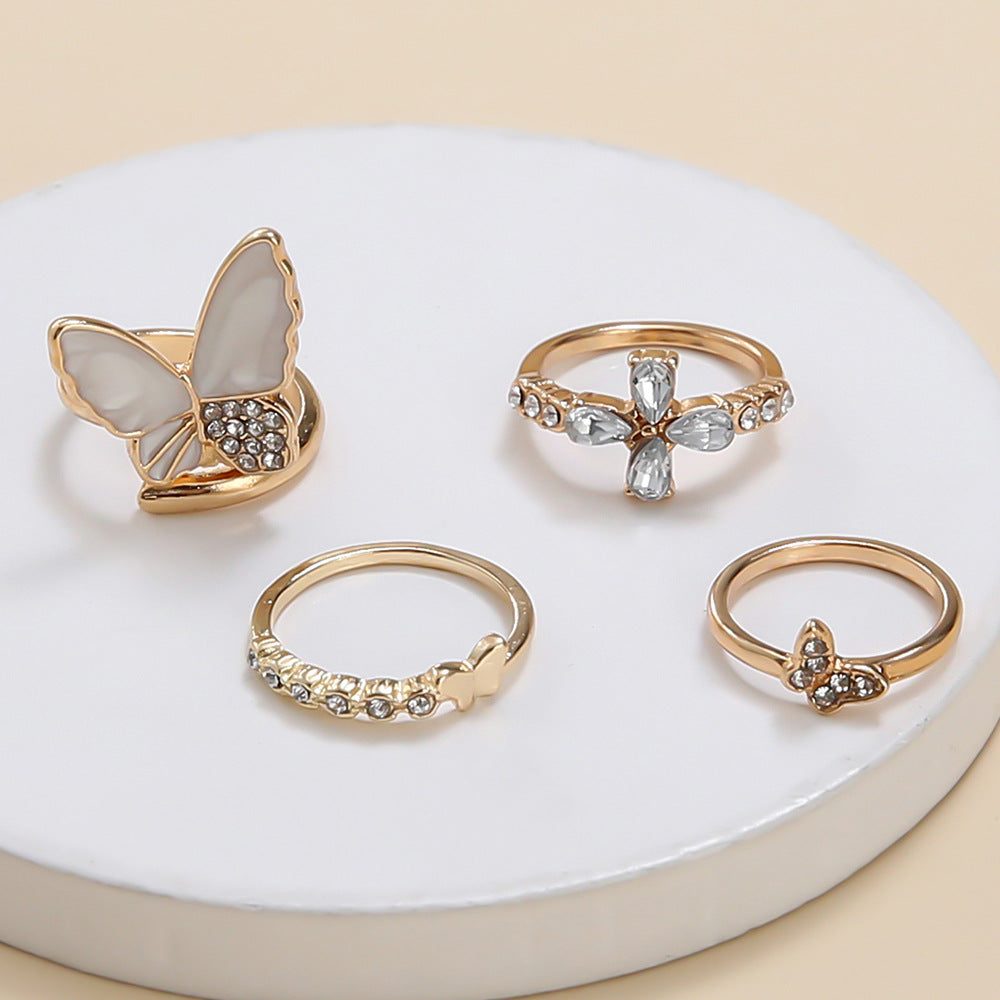 Butterfly Exquisite Diamond-Set Personality Minimalist 4-Piece Combo Set Ring Woman