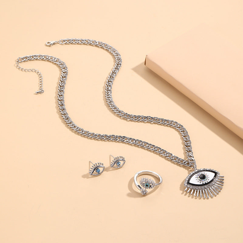 Jewelry Set Wind Demon Eye Necklace Earnail Ring Set Female