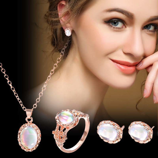 Dazzling Jewel Trend Jewelry Combination Set Necklace Earrings Ring Set