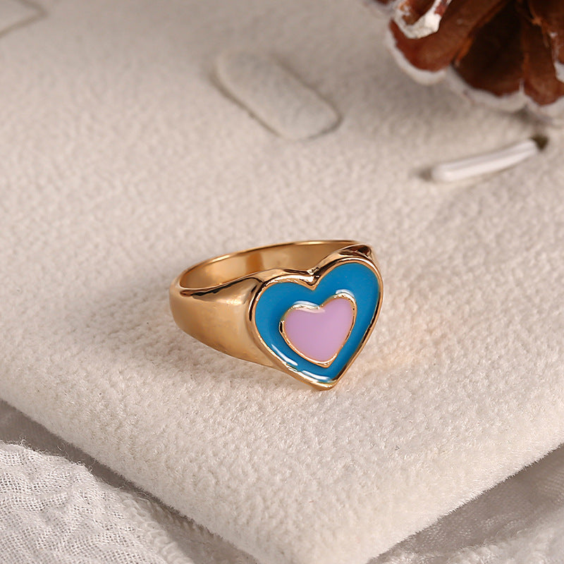 Double Layer Love Ring Sweet Love Oil Dripping Ring Multi Color Optional Ring