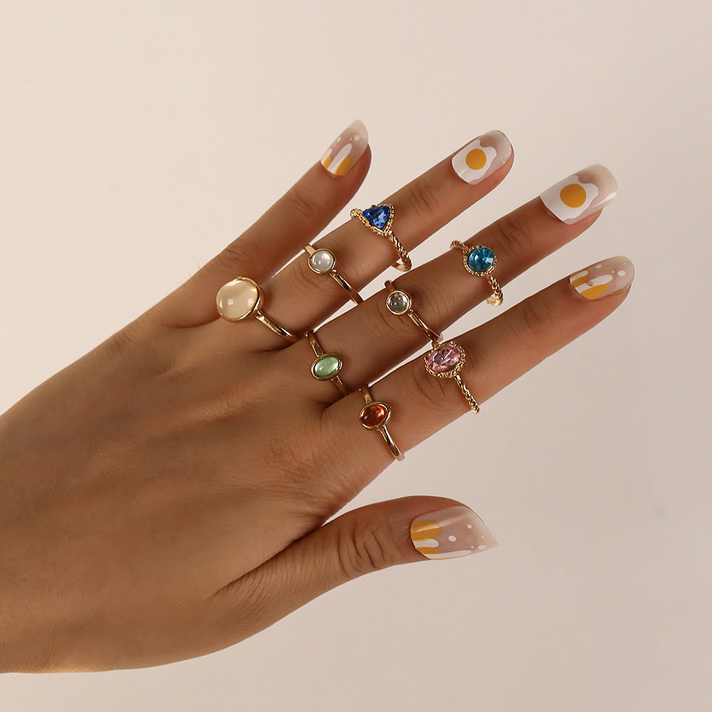 Opal Champagne Multicolor Joint Ring Set Of 8