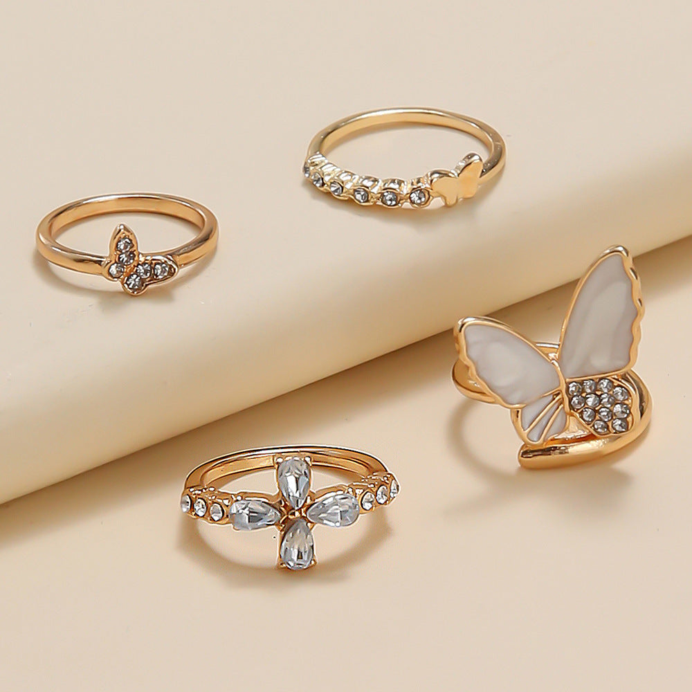 Butterfly Exquisite Diamond-Set Personality Minimalist 4-Piece Combo Set Ring Woman