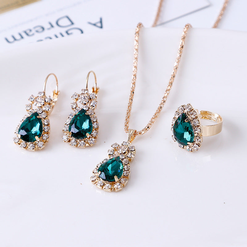 Rhinestone Rhinestone Necklace Earrings Ring Set High-End Lady