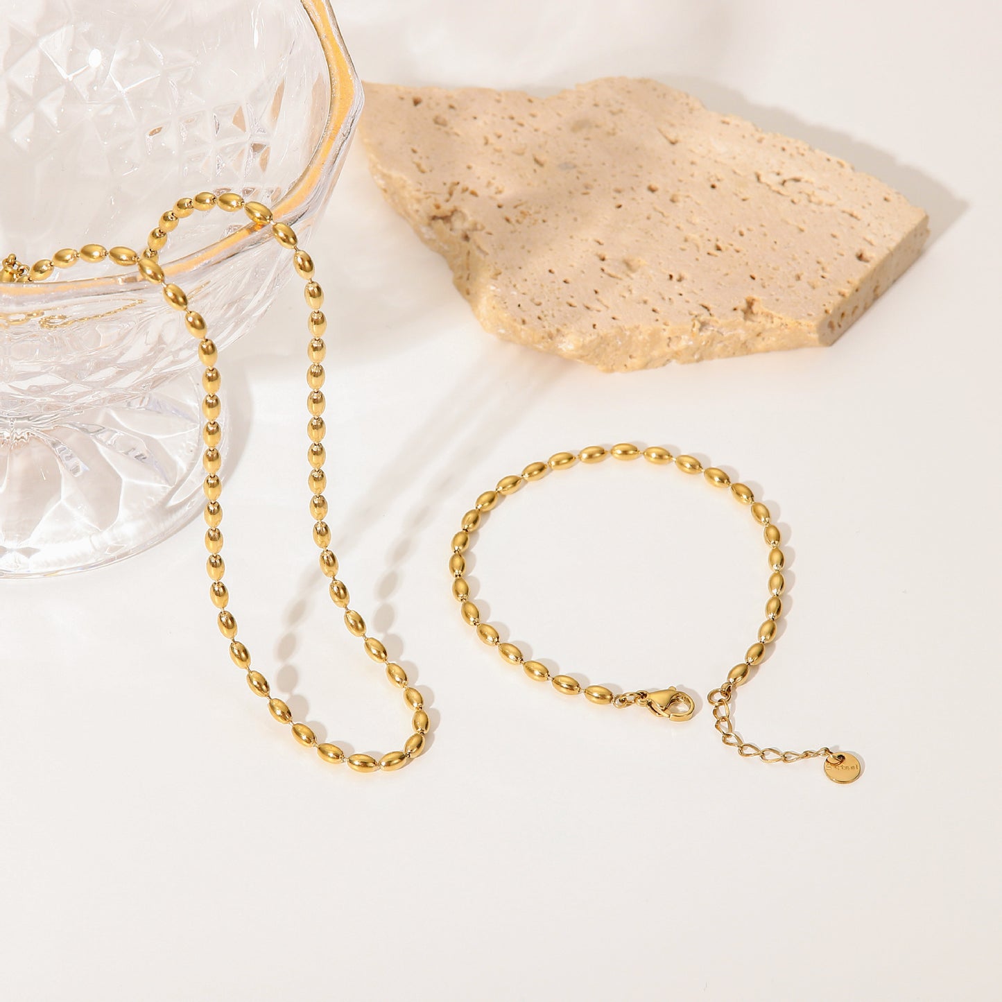 Simple oval bead bracelet gold necklace necklace