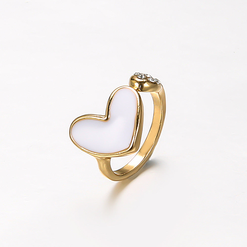 Diamond Painting Oil Shell Opening Adjustable Ring Heart Ring Simple Cold Wind Tail Ring Female