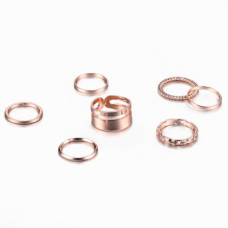 Simple Personality, Double-Layer Twist Chain Joint Rings, Seven-Piece Ring Women