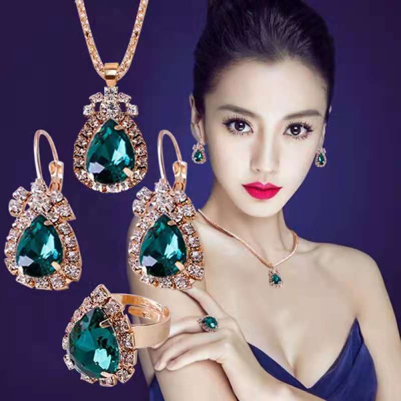 Rhinestone Rhinestone Necklace Earrings Ring Set High-End Lady