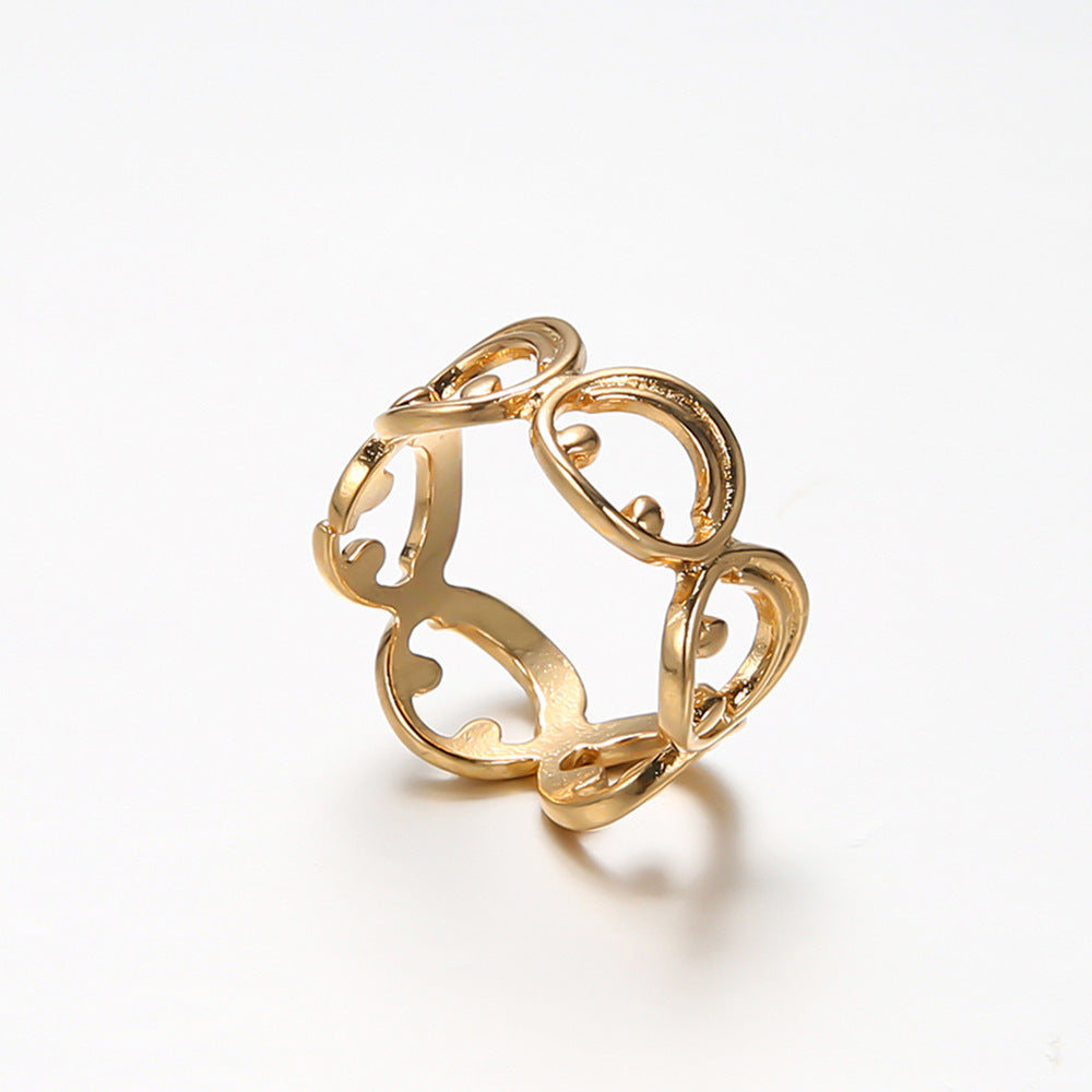 Wind Smiley Face Wide Version Openwork Ring Female Fashion Cool Wind Simple Metal Ring