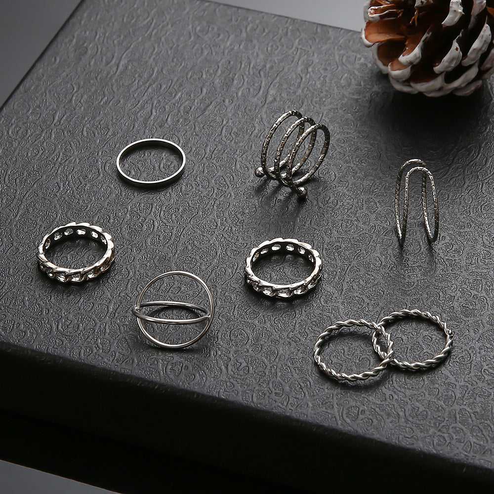 Creative Simple Multi-Layer Cross-Opening Twist Joint Ring Set Of 8 Pieces