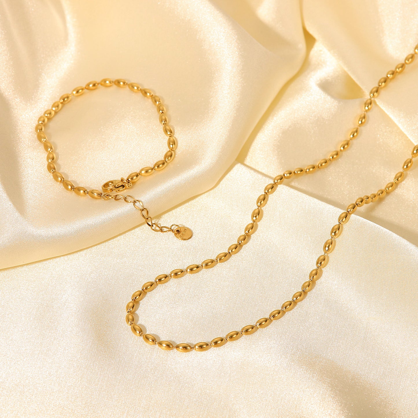 Simple oval bead bracelet gold necklace necklace