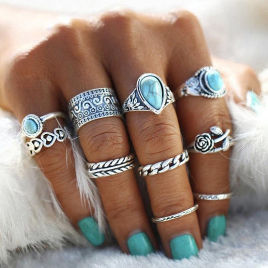 Totem Flower Turquoise 10 Piece Joint Combination Ring