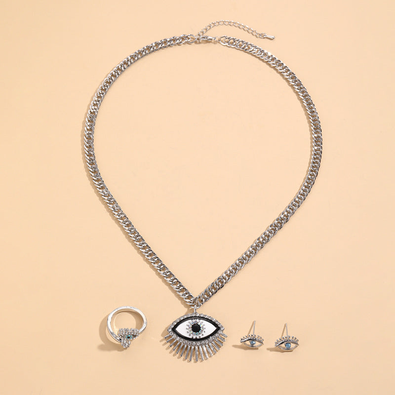 Jewelry Set Wind Demon Eye Necklace Earnail Ring Set Female