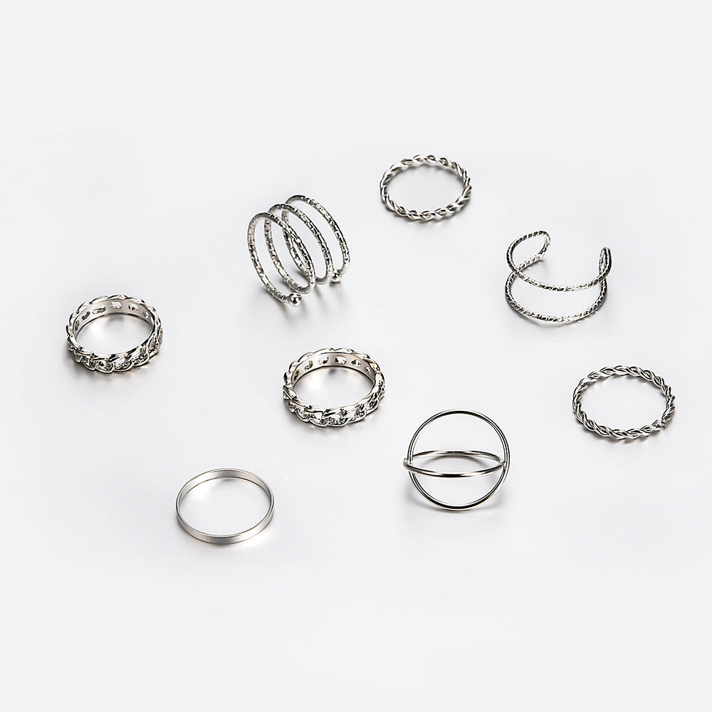 Creative Simple Multi-Layer Cross-Opening Twist Joint Ring Set Of 8 Pieces