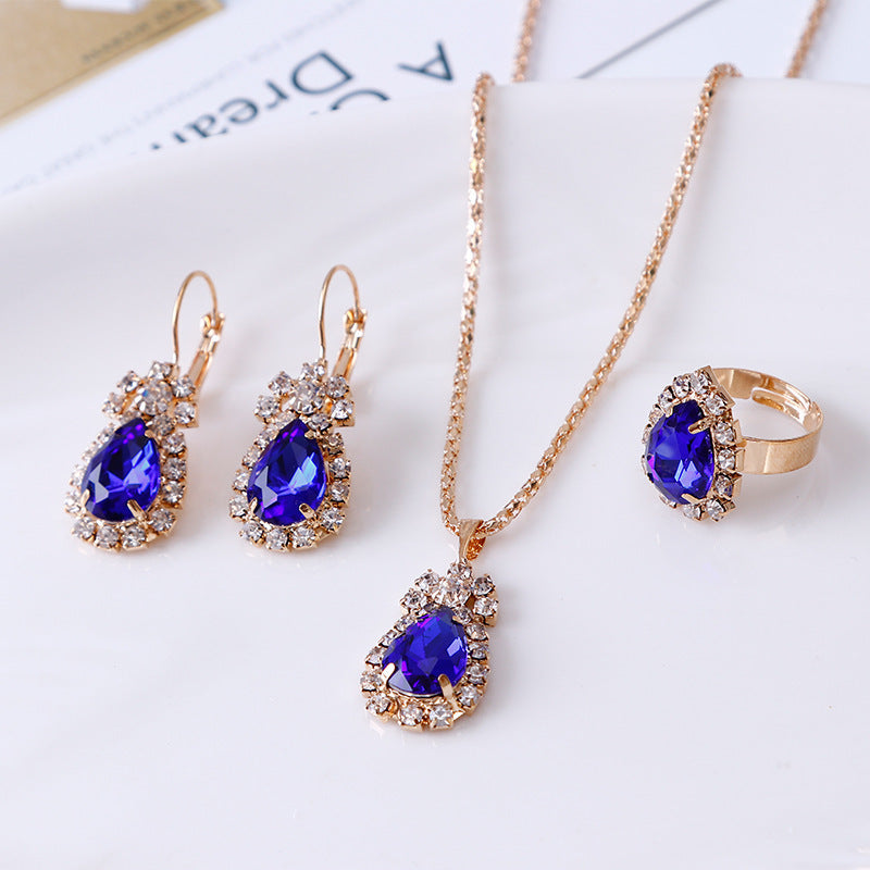 Rhinestone Rhinestone Necklace Earrings Ring Set High-End Lady