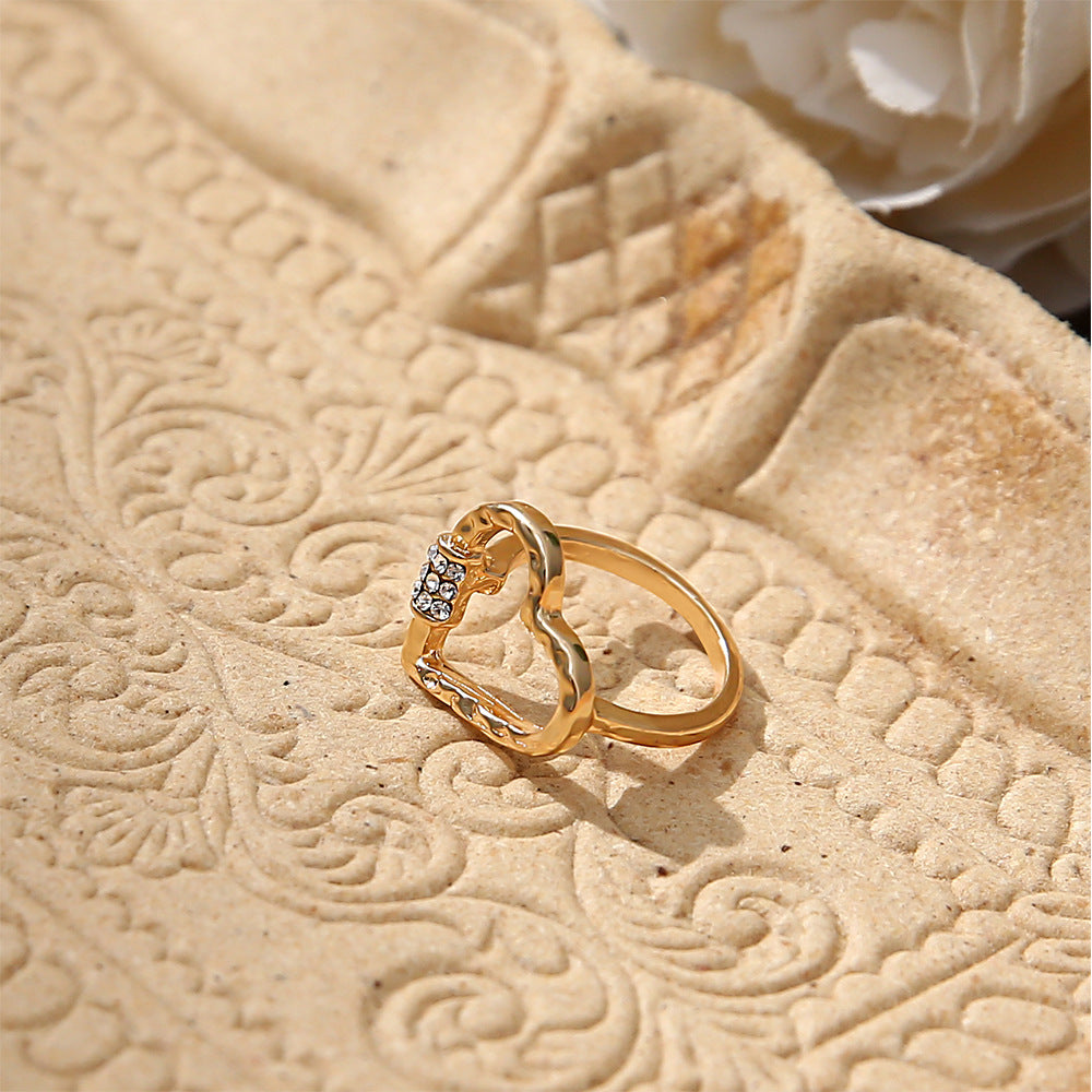 Wind Korean Version Of The Design Texture Diamond Love Ring Female