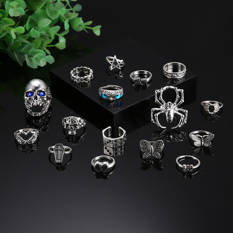 Halloween Skull Spider Animal Ring Set 16 Pieces