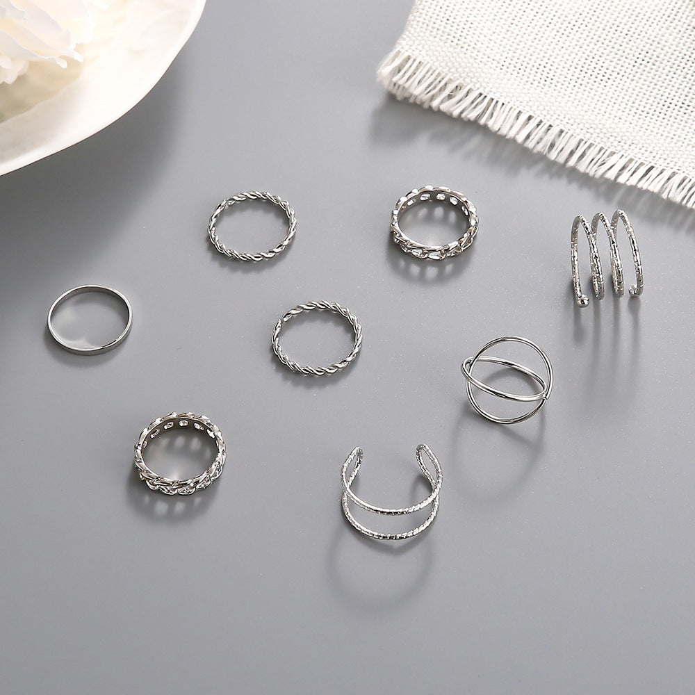 Creative Simple Multi-Layer Cross-Opening Twist Joint Ring Set Of 8 Pieces