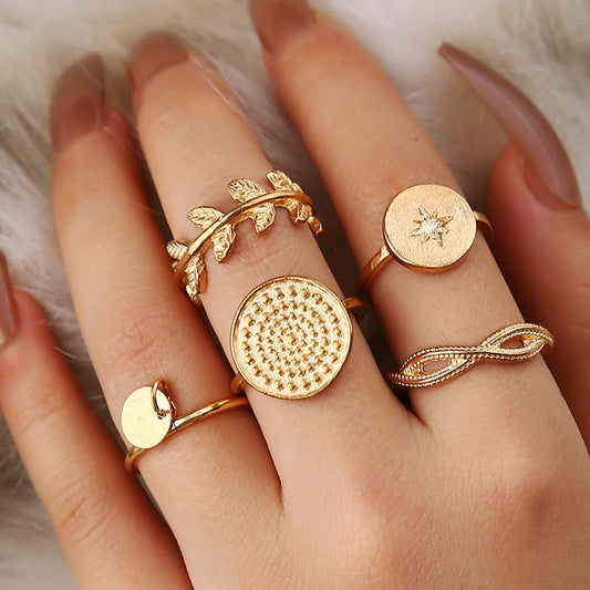 Ring Cool Wind Leaf Star Small Disc Small Popular Design Chain Ring Set Of 5