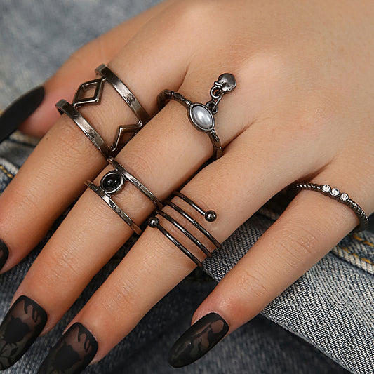 Black Knuckle Ring Set 5-Piece Creative Hollow Cylinder Spring Ring