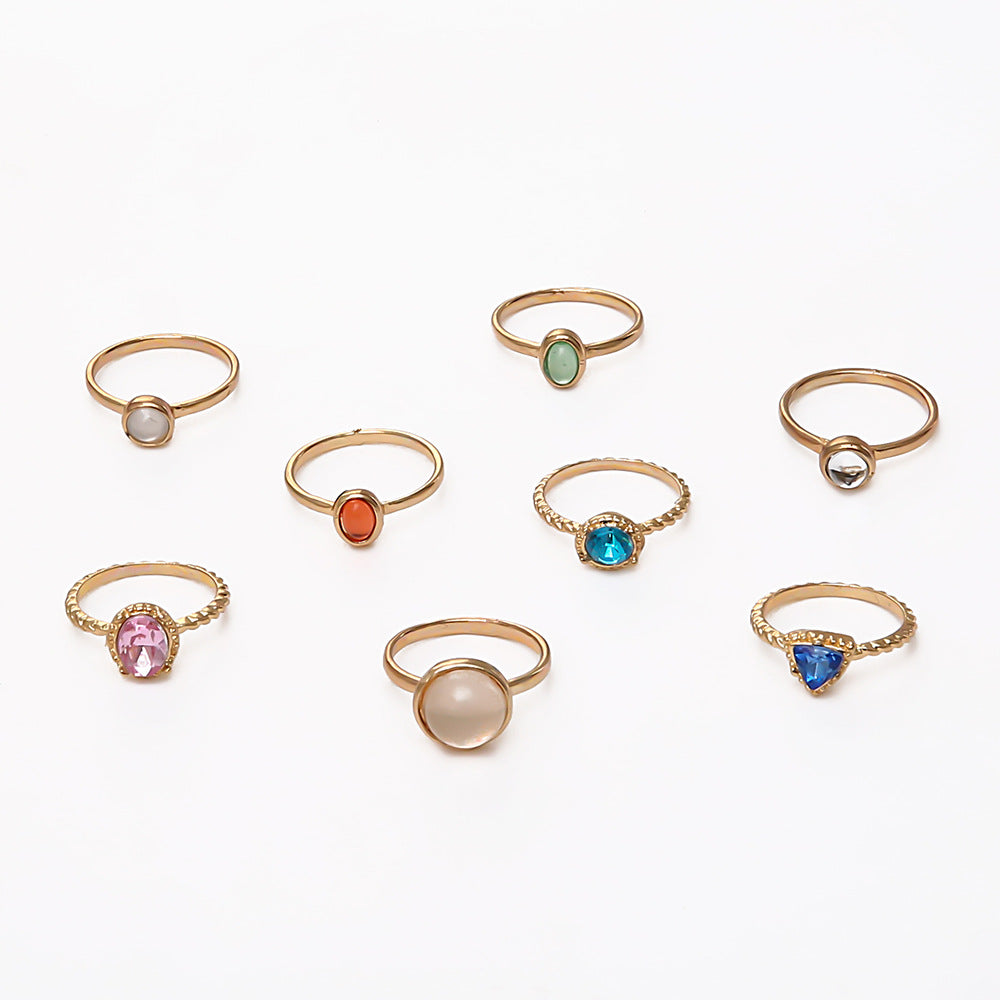 Opal Champagne Multicolor Joint Ring Set Of 8